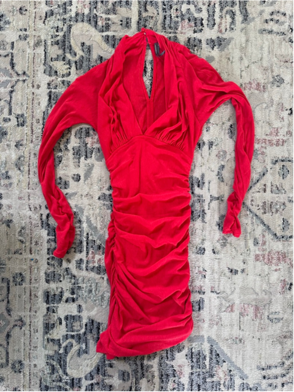 Women's Anthropologie Red Long Sleeve Ruched Mini Dress XS
